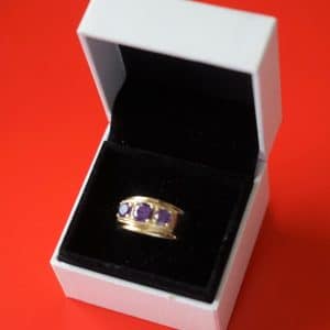 Vintage Gold 3 Stone Cocktail Ring – Boxed Amethyst Vintage Ring Antique Jewellery