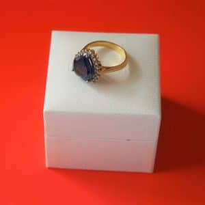 Vintage Gold Blue Sapphire Heart Shaped Ring – Boxed Boxed Diamond Rings Antique Jewellery