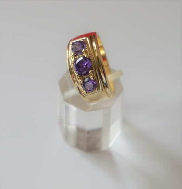 Vintage Gold 3 Stone Cocktail Ring – Boxed Amethyst Vintage Ring Antique Jewellery 8