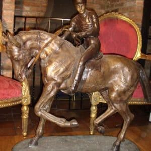 Huge French Race Horse Bonheur Mounted Jockey After Pierre Jules Mene Bronze After Pierre Jules Mene Antique Metals