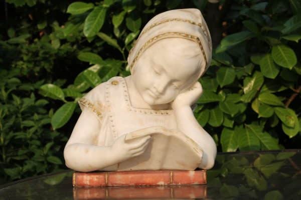 White Marble Sculpture bust of a girl Antique Art 4