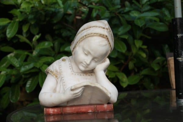White Marble Sculpture bust of a girl Antique Art 12