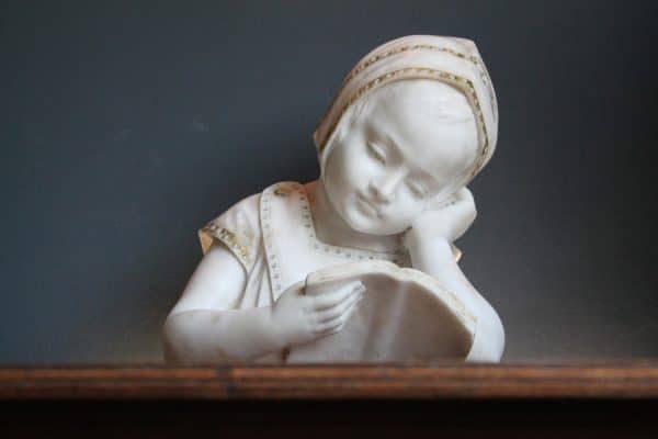 White Marble Sculpture bust of a girl Antique Art 13