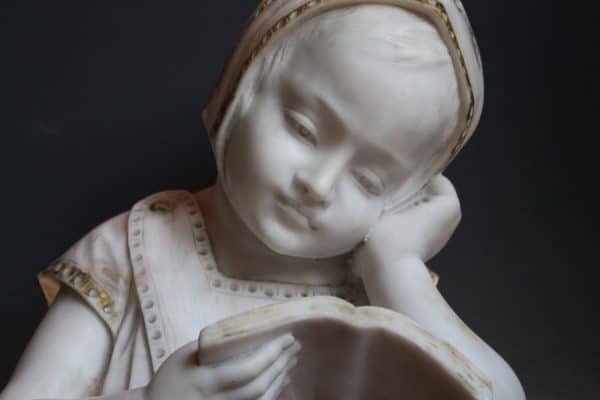 White Marble Sculpture bust of a girl Antique Art 14