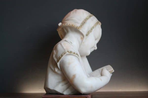 White Marble Sculpture bust of a girl Antique Art 15