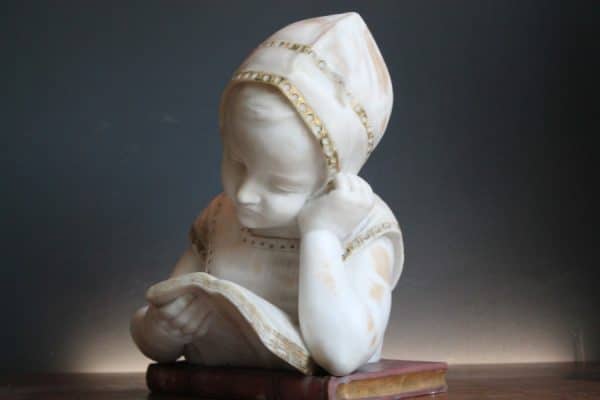 White Marble Sculpture bust of a girl Antique Art 16