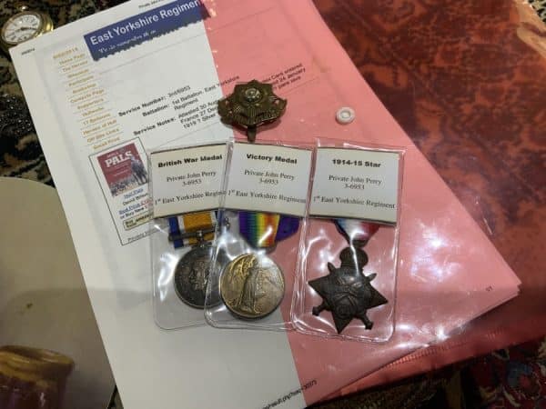 TRIO MEDALS TO SOLDIER OF THE 1ST EAST YORKSHIRE REGIMENT