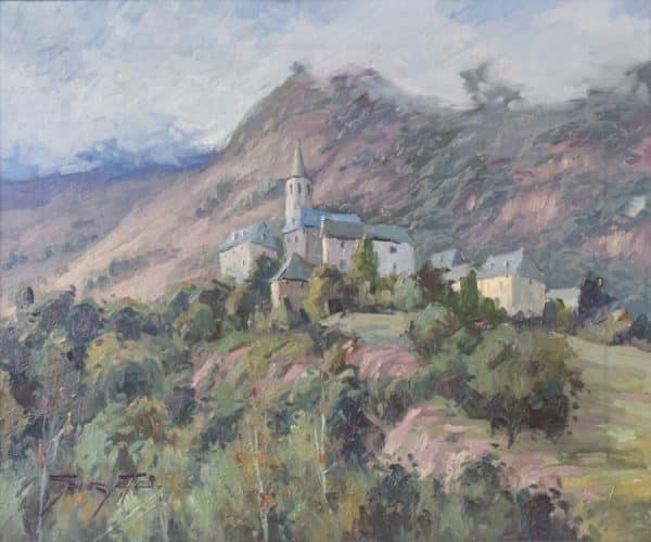 Vicente Gomez Fuste – Post Impressionist Village and Mountains impressionism Antique Art 4