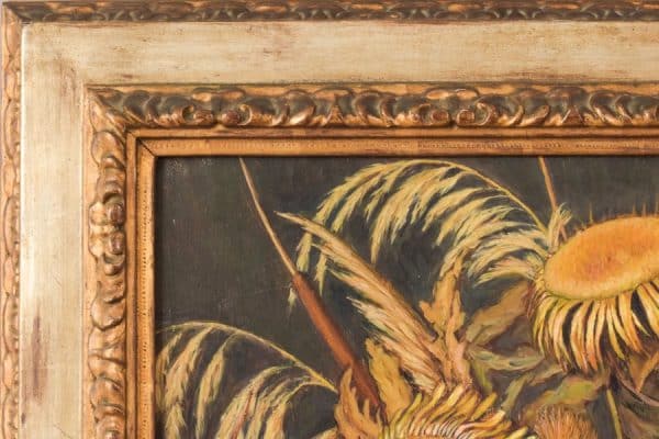 Magnificent Still Life with Sunflowers and Majolica Jug - Image 8