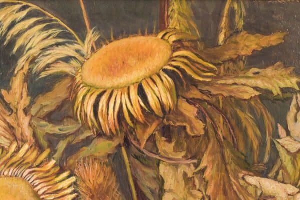 Magnificent Still Life with Sunflowers and Majolica Jug - Image 3