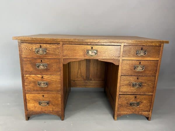 Arts & Crafts Twin Pedestal Oak Writing Desk c1910