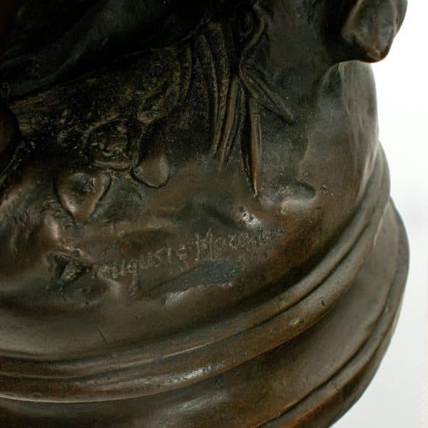 Bronze Statue of Two Children holding a Bouquet of Flowers, signed by Auguste Moreau. - Image 5