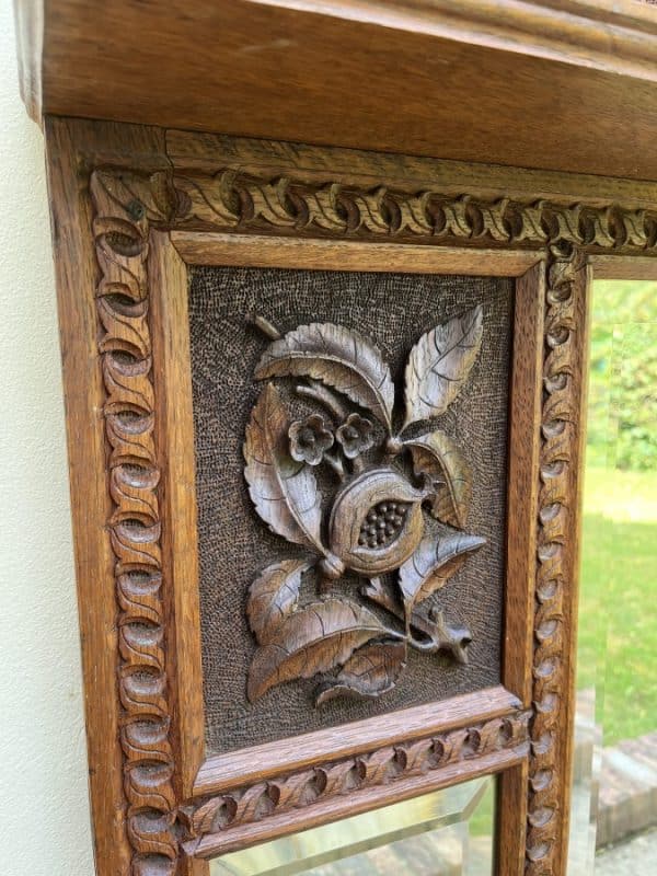 Large Arts & Crafts Oak Overmantle Mirror c1900 - Image 3