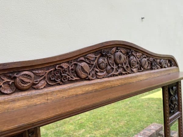 Large Arts & Crafts Oak Overmantle Mirror c1900 - Image 5