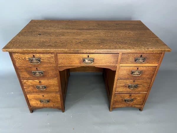 Arts & Crafts Twin Pedestal Oak Writing Desk c1910 - Image 2