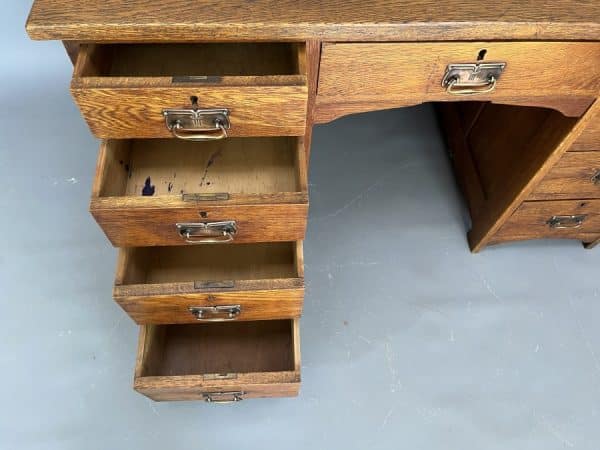 Arts & Crafts Twin Pedestal Oak Writing Desk c1910 - Image 3