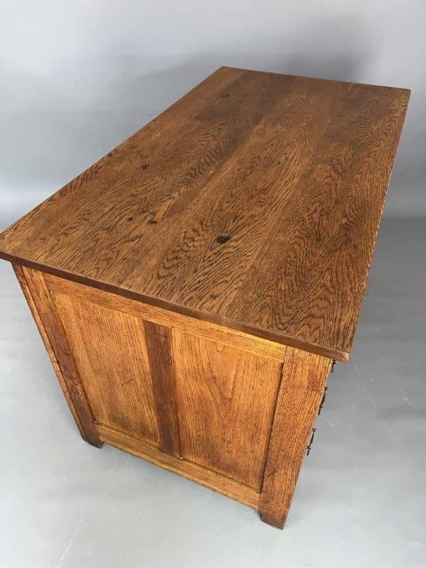 Arts & Crafts Twin Pedestal Oak Writing Desk c1910 - Image 9