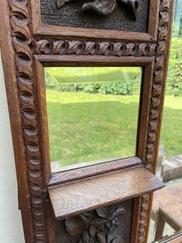 Large Arts & Crafts Oak Overmantle Mirror c1900 carved Antique Mirrors 4
