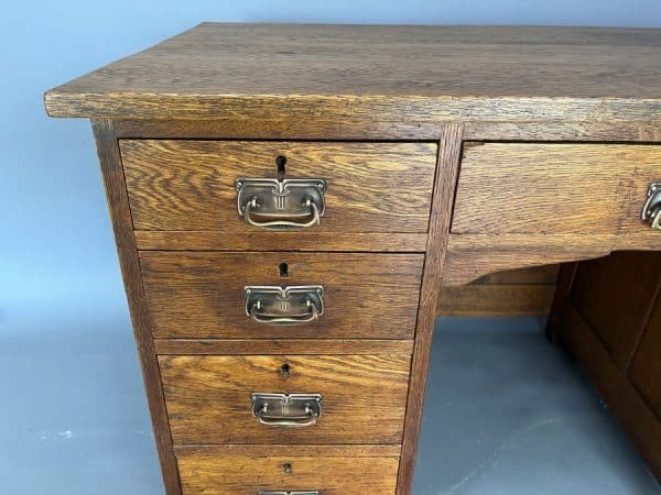 Arts & Crafts Twin Pedestal Oak Writing Desk c1910 - Image 4