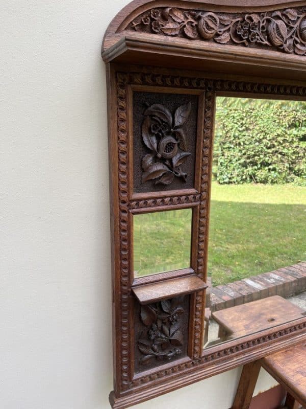 Large Arts & Crafts Oak Overmantle Mirror c1900 - Image 7