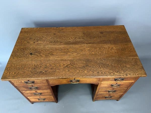 Arts & Crafts Twin Pedestal Oak Writing Desk c1910 - Image 6