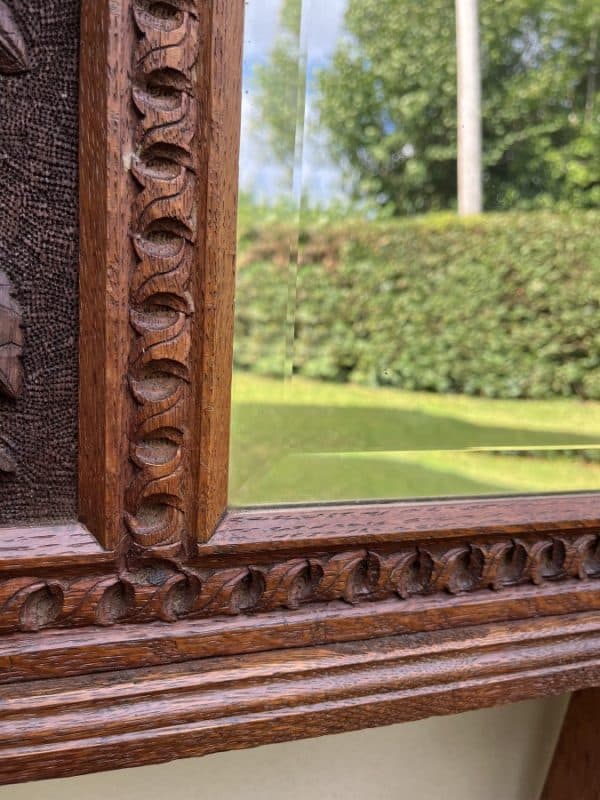 Large Arts & Crafts Oak Overmantle Mirror c1900 - Image 6