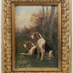 Oil painting of two dogs sitting down – Walter Reeves (1882 – 1900) Antiques Antique Art
