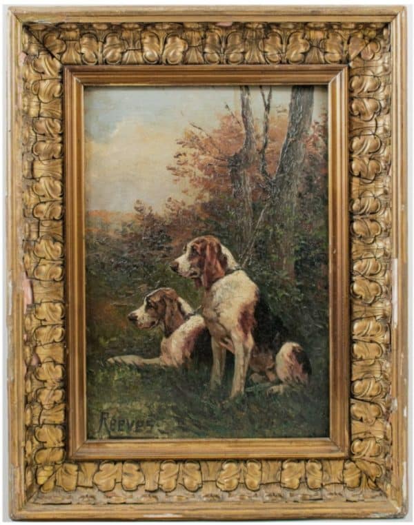 Oil painting of two dogs sitting down – Walter Reeves (1882 – 1900) Antiques Antique Art 3