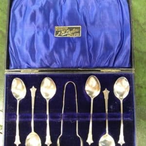 Set of Silver Tea Spoons with Tongs Boxed Silver Tea Spoons Antique Silver