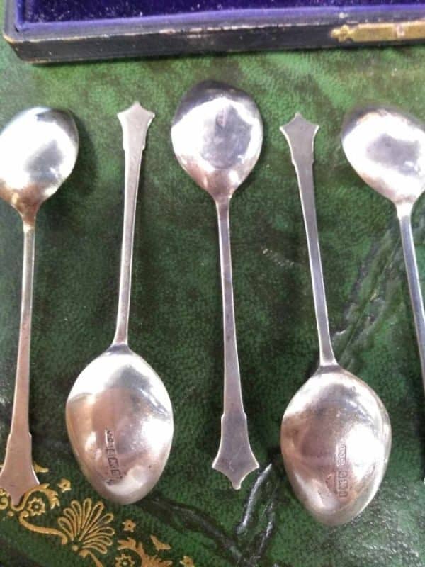 Set of Silver Tea Spoons with Tongs - Image 3