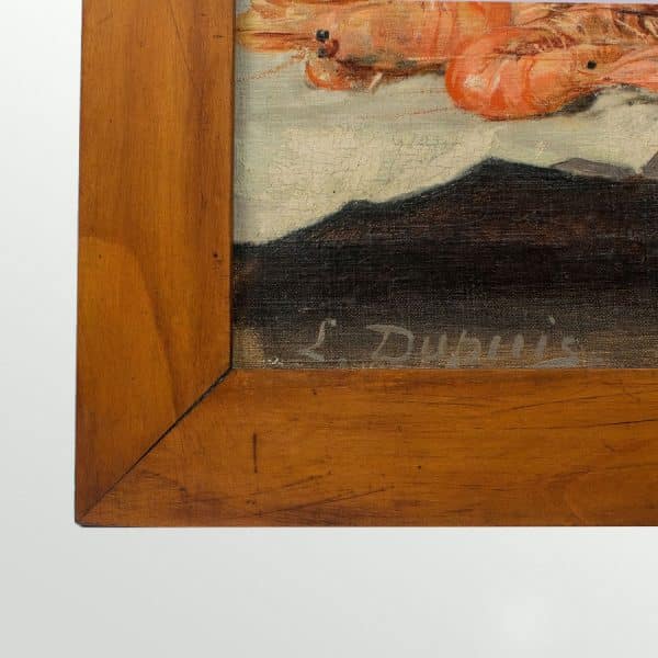Oil Painting of a Still Life of crevettes and an egg, signed by Francois Dupuis (1930-2000) - Image 3