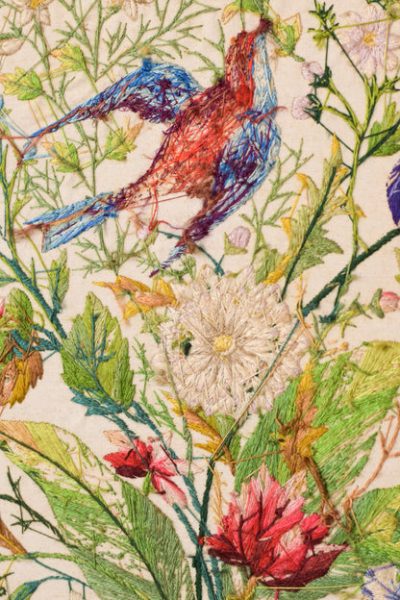 Framed Embroidery with Flowers and Birds - Image 11