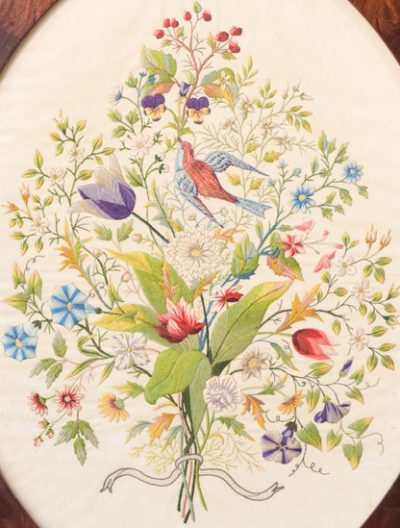 Framed Embroidery with Flowers and Birds - Image 2