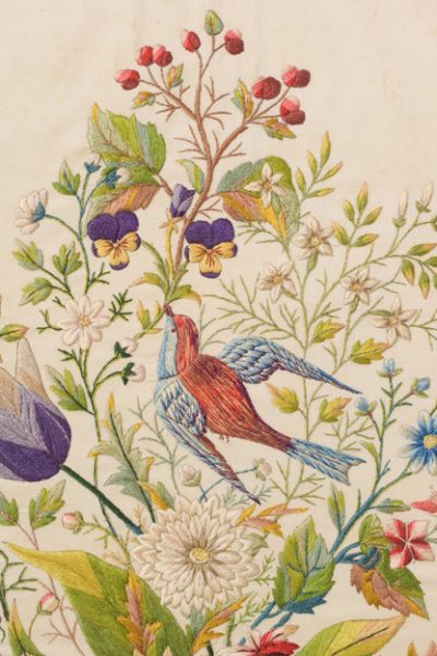 Framed Embroidery with Flowers and Birds - Image 3