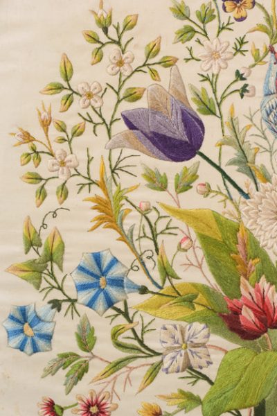 Framed Embroidery with Flowers and Birds - Image 6