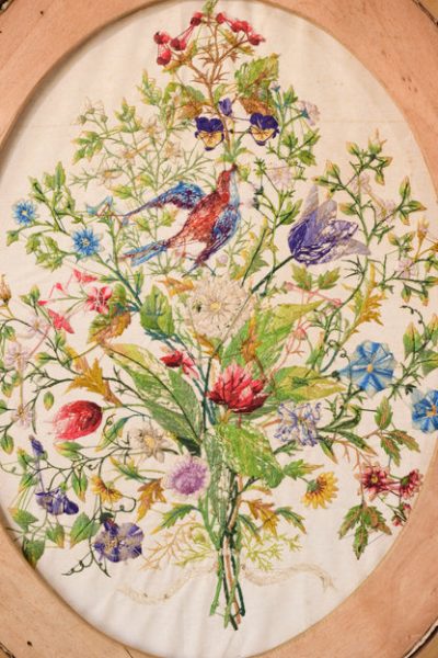 Framed Embroidery with Flowers and Birds - Image 10