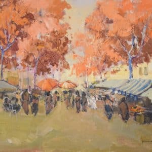 Autumn Market Scene – Oil on Canvas Miscellaneous