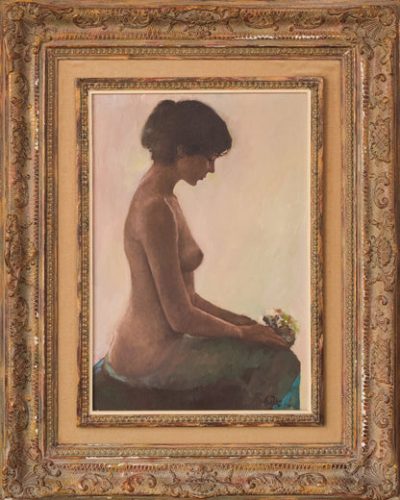 Female Nude Study with Bouquet of Flowers - Image 2