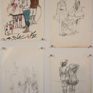 Four High Quality Drawings of Victorian Children at Play Miscellaneous