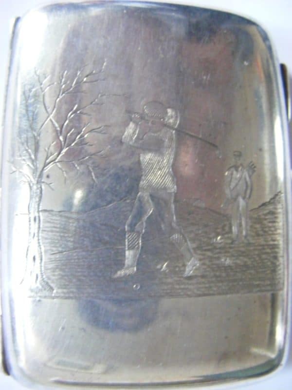 Exquisite GOLF Cigarette Case 1903 Curved Heavy 90g Original Bands Gilt Golfing - Image 2