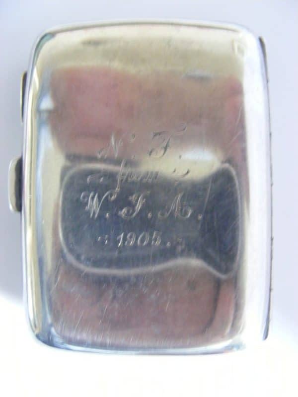 Exquisite GOLF Cigarette Case 1903 Curved Heavy 90g Original Bands Gilt Golfing Cigarette Antique Silver 9