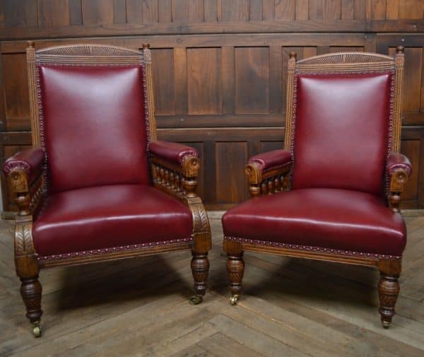 Pair Of Edwardian Oak Library Chairs SAI3066 Antique Chairs 22