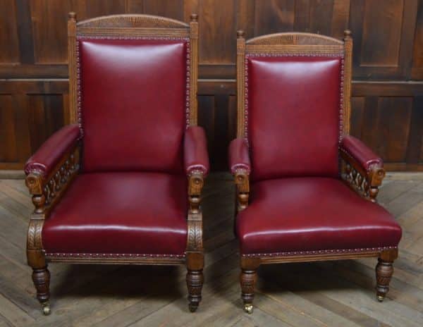Pair Of Edwardian Oak Library Chairs SAI3066 Antique Chairs 18