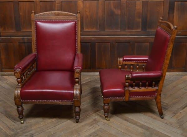 Pair Of Edwardian Oak Library Chairs SAI3066 Antique Chairs 16