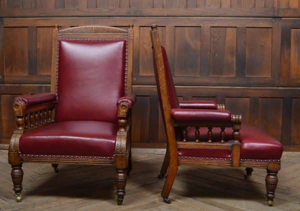 Pair Of Edwardian Oak Library Chairs SAI3066 Antique Chairs 13