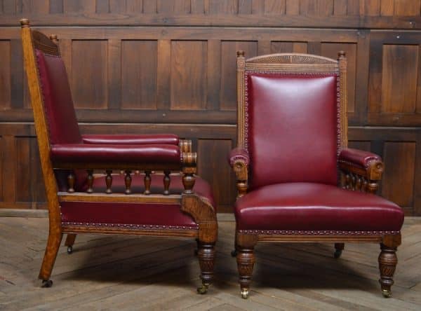 Pair Of Edwardian Oak Library Chairs SAI3066 Antique Chairs 11