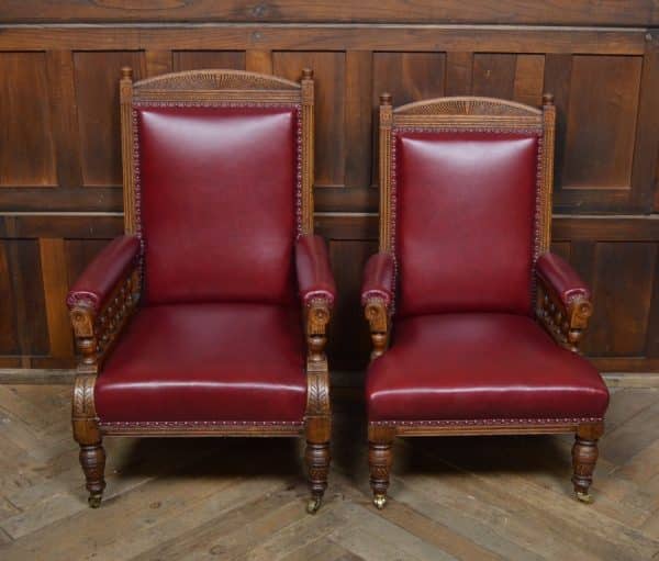 Pair Of Edwardian Oak Library Chairs SAI3066 Antique Chairs 7