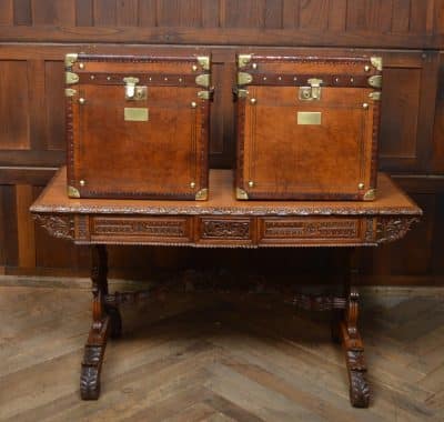 Pair Of Leather Storage Trunks/ Boxes SAI3074 Antique Boxes 3