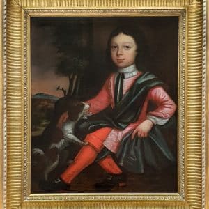 18th Portrait Painting Of Young Boy Sitting With His Pet Spaniel Dog c1720 Antique Art Antique Art