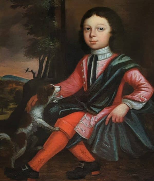 18th Portrait Painting Of Young Boy Sitting With His Pet Spaniel Dog c1720 Antique Art Antique Art 5